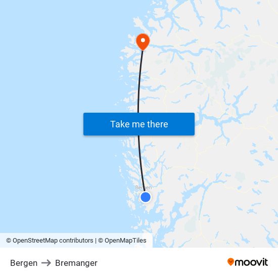 Bergen to Bremanger map