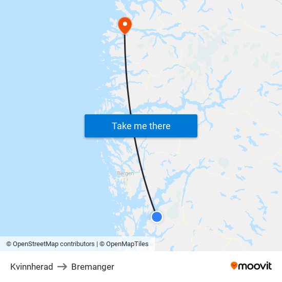 Kvinnherad to Bremanger map