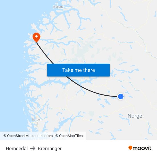 Hemsedal to Bremanger map