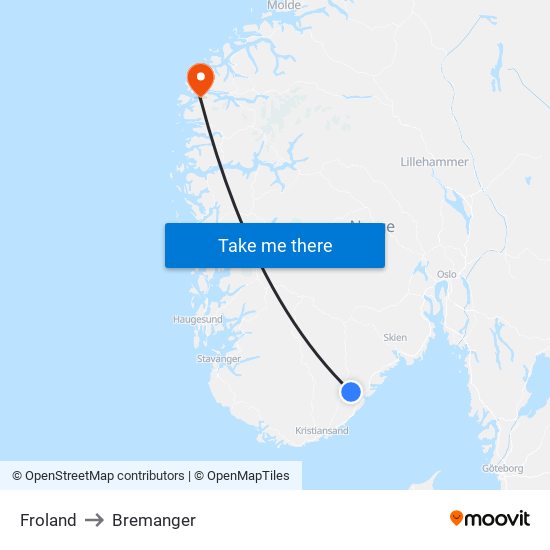 Froland to Bremanger map