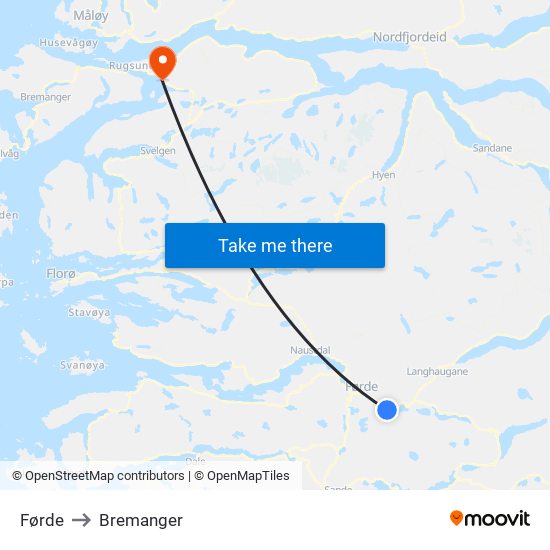 Førde to Bremanger map