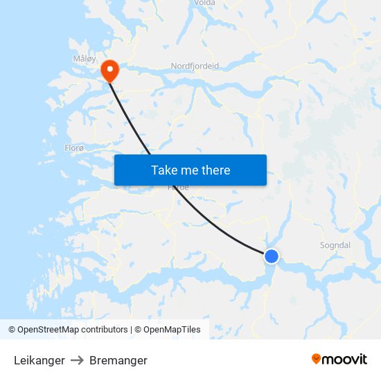 Leikanger to Bremanger map