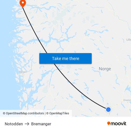 Notodden to Bremanger map