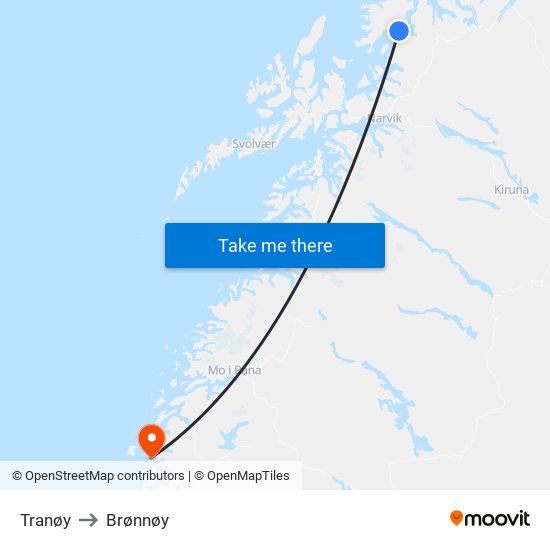 Tranøy to Brønnøy map