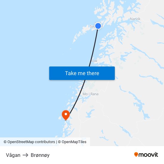 Vågan to Brønnøy map