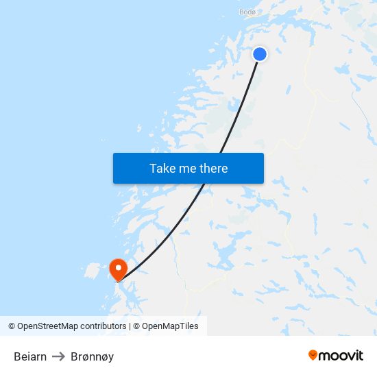 Beiarn to Brønnøy map