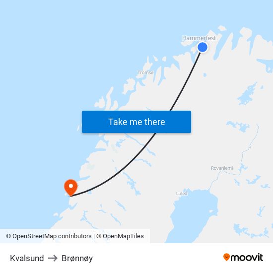 Kvalsund to Brønnøy map