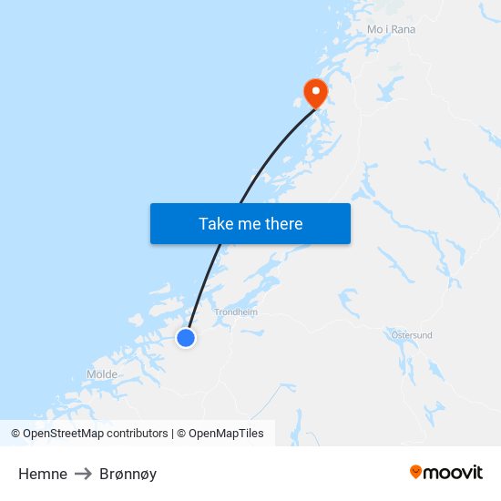 Hemne to Brønnøy map