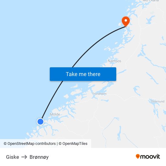 Giske to Brønnøy map