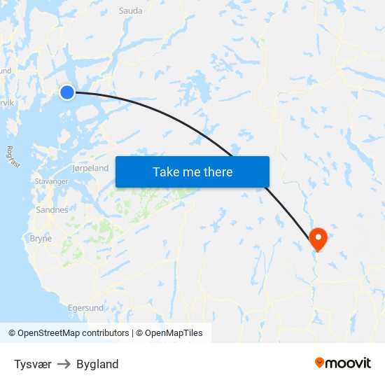 Tysvær to Bygland map