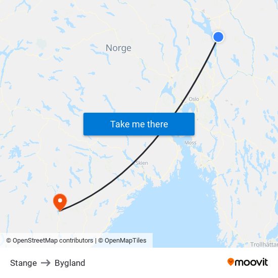 Stange to Bygland map