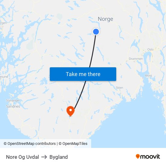 Nore Og Uvdal to Bygland map