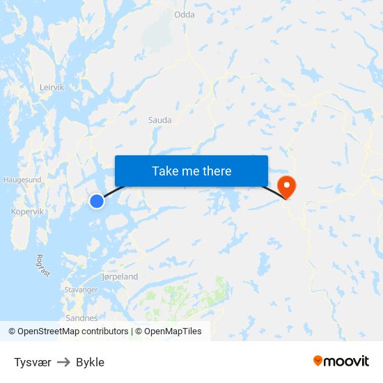 Tysvær to Bykle map