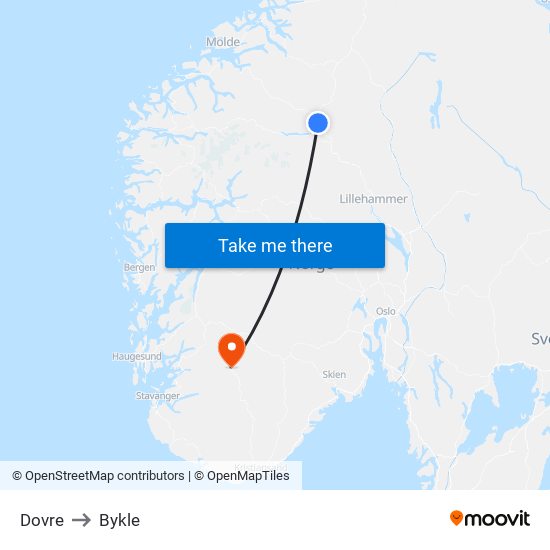 Dovre to Bykle map