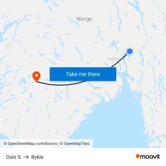 Oslo S to Bykle map