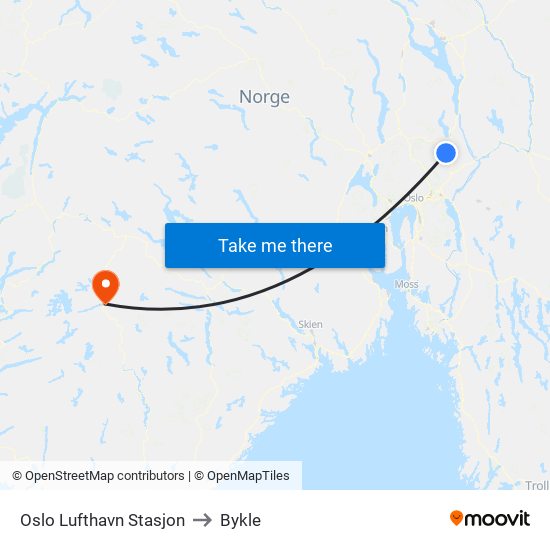 Oslo Lufthavn Stasjon to Bykle map