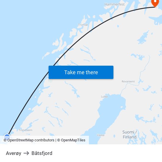 Averøy to Båtsfjord map