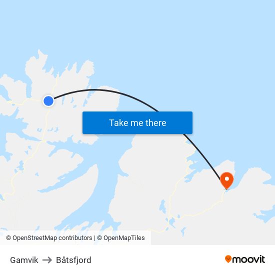 Gamvik to Båtsfjord map