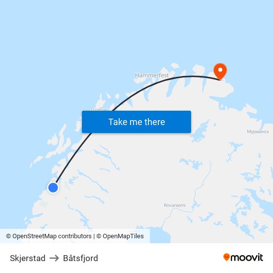 Skjerstad to Båtsfjord map