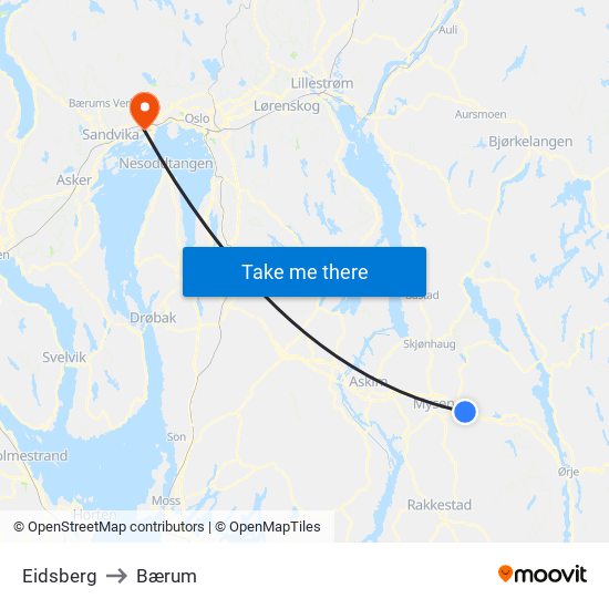 Eidsberg to Bærum map