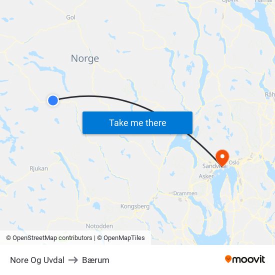 Nore Og Uvdal to Bærum map