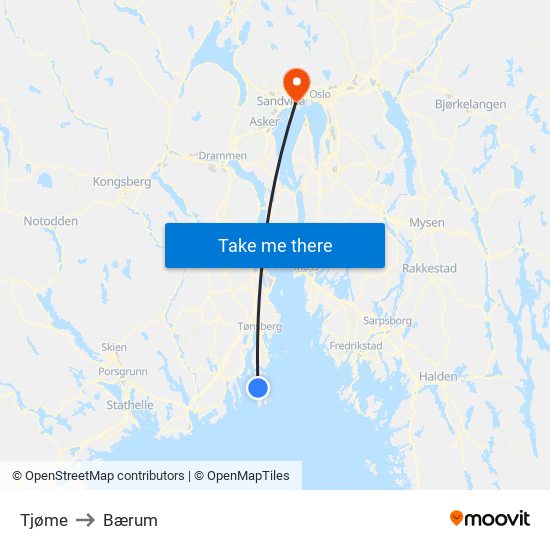 Tjøme to Bærum map