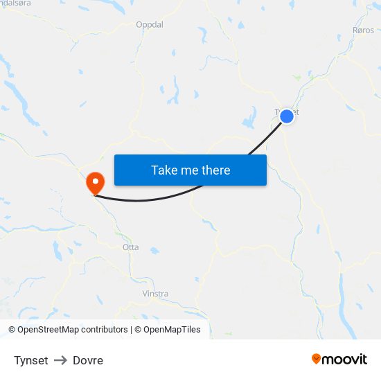 Tynset to Dovre map