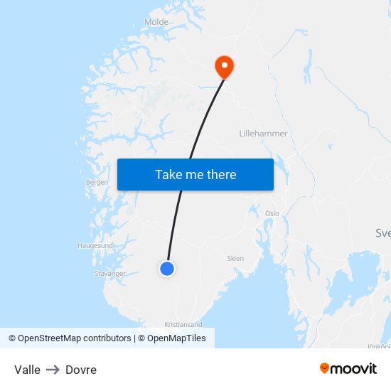 Valle to Dovre map