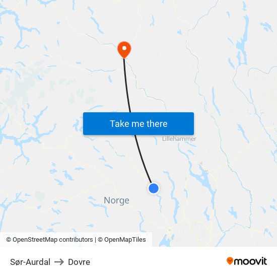 Sør-Aurdal to Dovre map