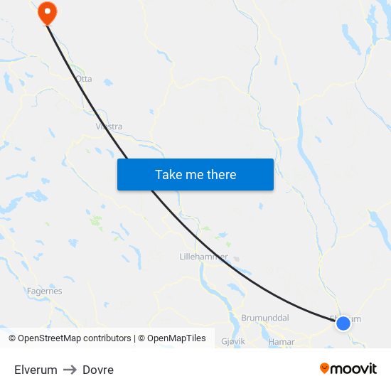 Elverum to Dovre map