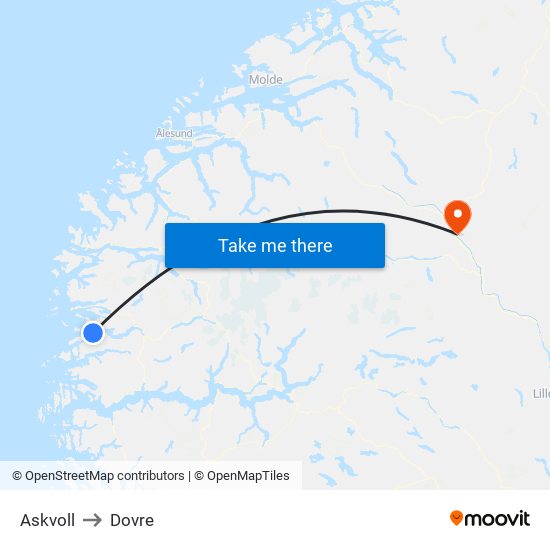 Askvoll to Dovre map