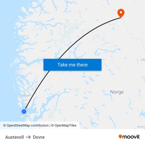 Austevoll to Dovre map