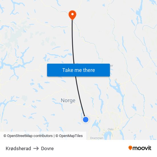 Krødsherad to Dovre map