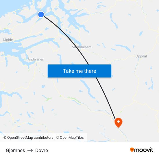 Gjemnes to Dovre map