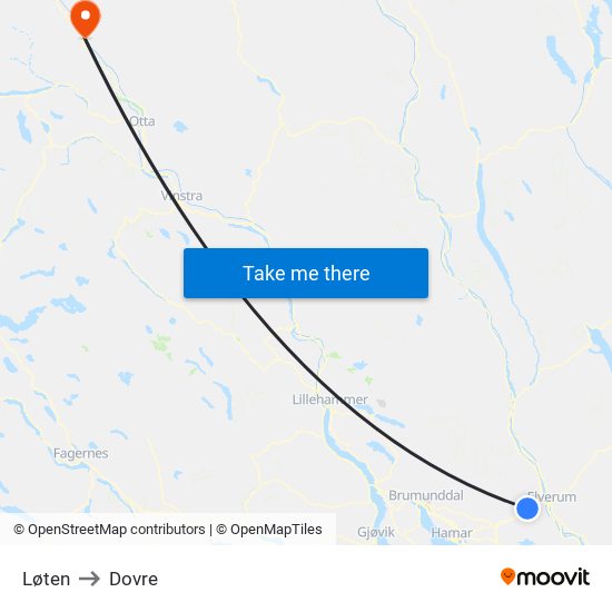 Løten to Dovre map