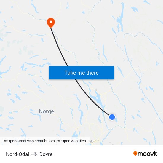 Nord-Odal to Dovre map