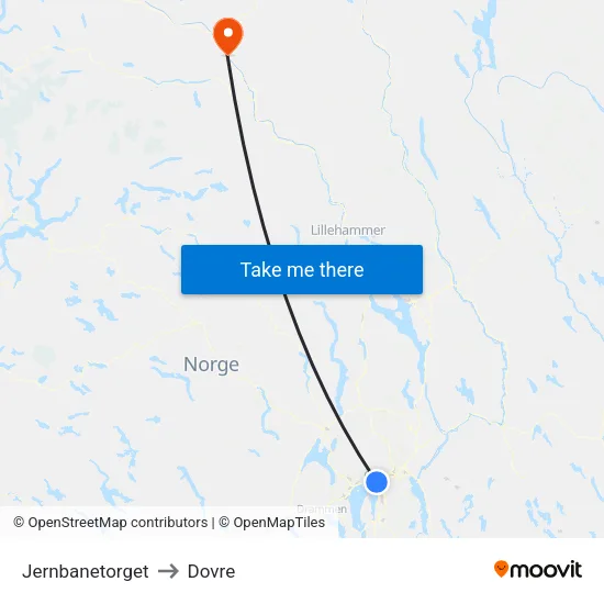 Jernbanetorget to Dovre map