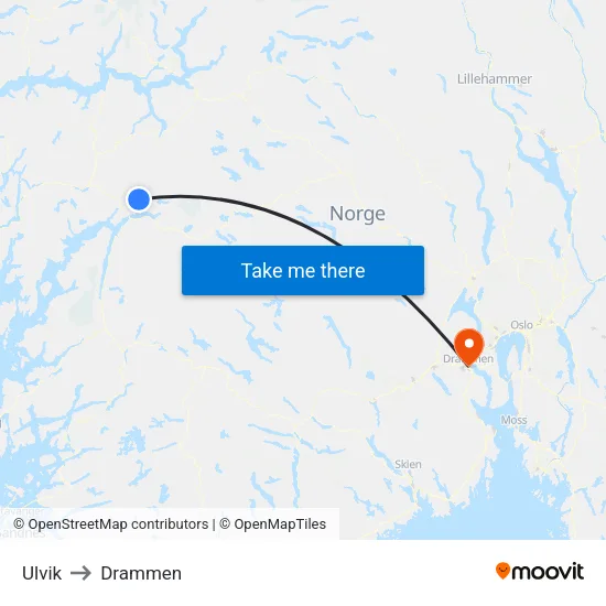 Ulvik to Drammen map