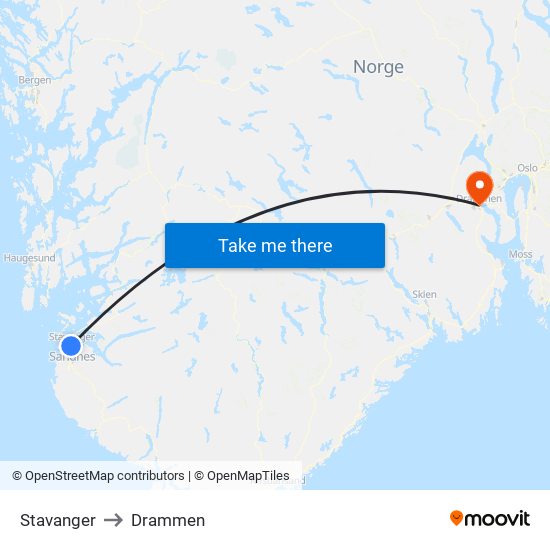 Stavanger to Drammen map