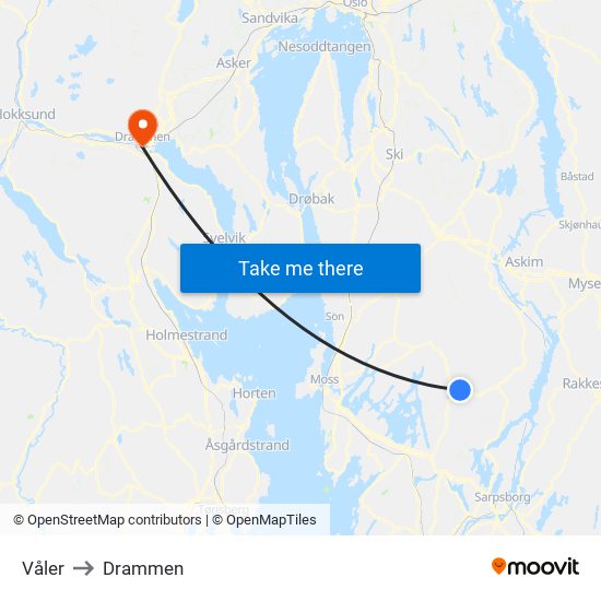 Våler to Drammen map