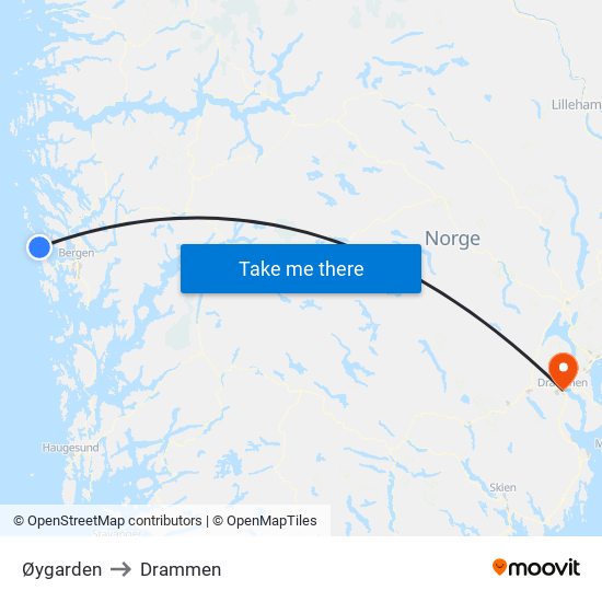 Øygarden to Drammen map