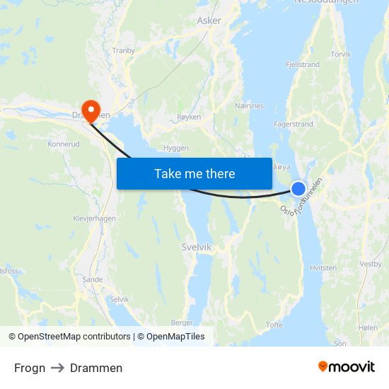 Frogn to Drammen map