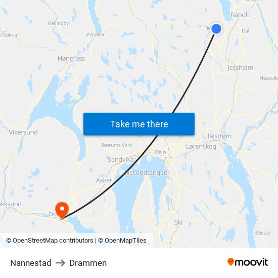 Nannestad to Drammen map