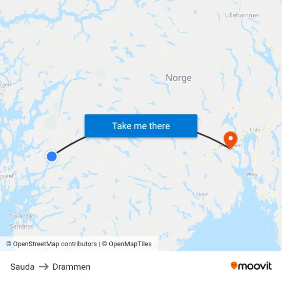 Sauda to Drammen map