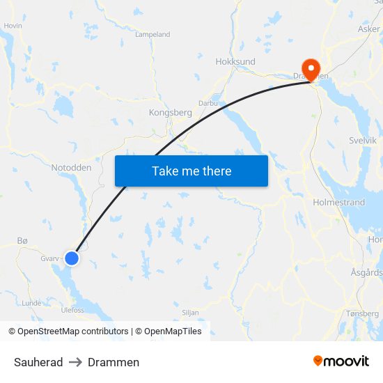 Sauherad to Drammen map