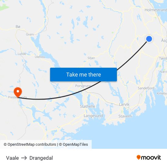 Vaale to Drangedal map