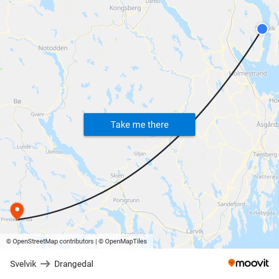 Svelvik to Drangedal map