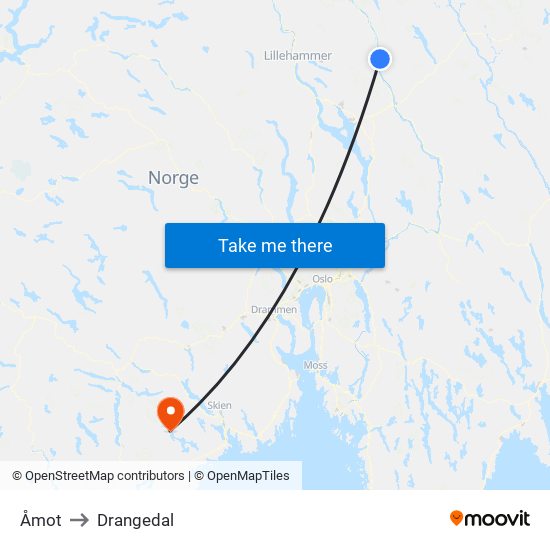 Åmot to Drangedal map