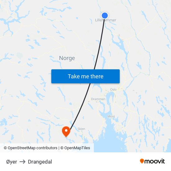 Øyer to Drangedal map