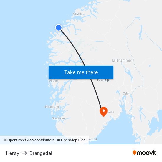 Herøy to Drangedal map